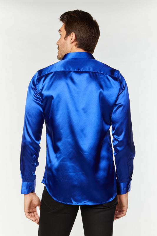 royal blue sinclair satin shirt men platini back