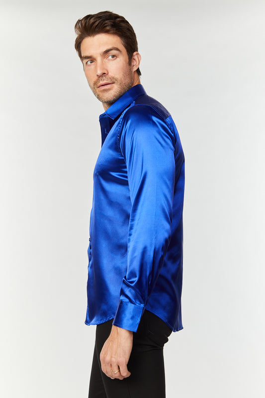 royal blue sinclair satin shirt men platini detail