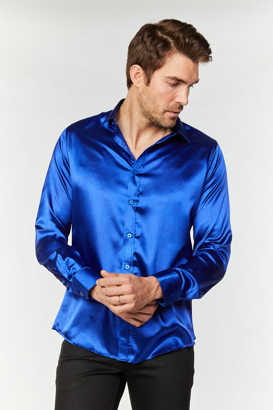 royal blue sinclair satin shirt men platini front