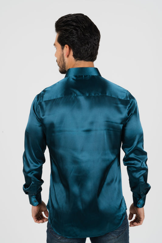 teal sinclair satin shirt men platini back