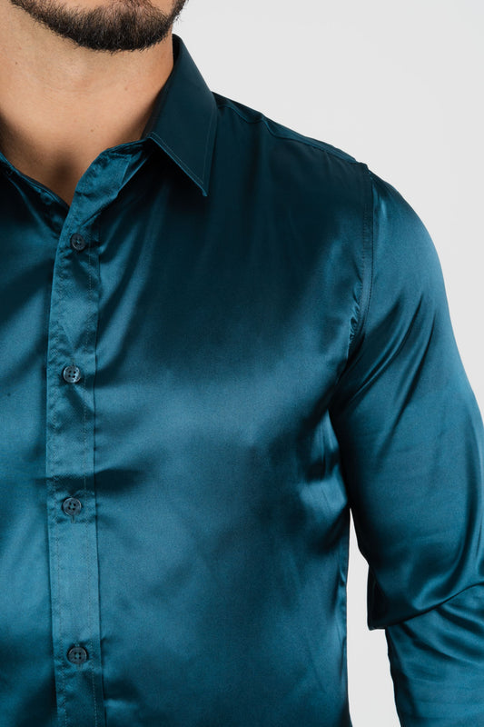 teal sinclair satin shirt men platini detail