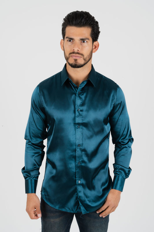 teal sinclair satin shirt men platini front