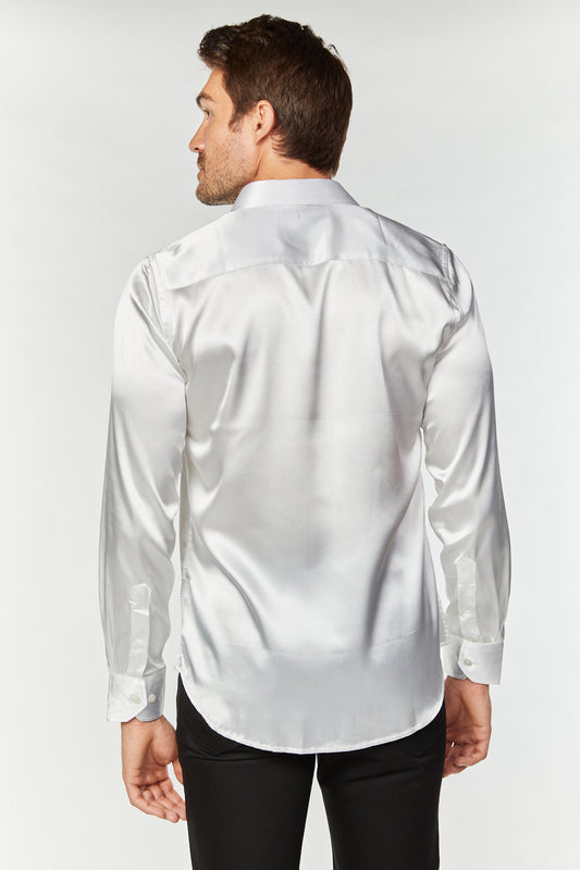 white sinclair satin shirt men platini detail