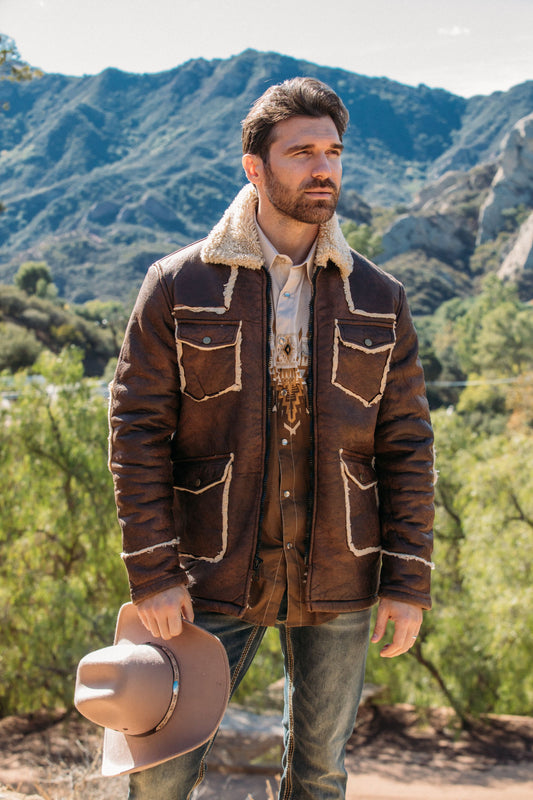 brown suede shearling jacket platini lifestyle