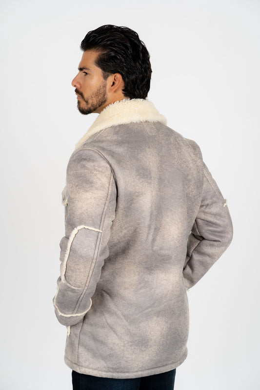 light grey suede shearling jacket side platini back